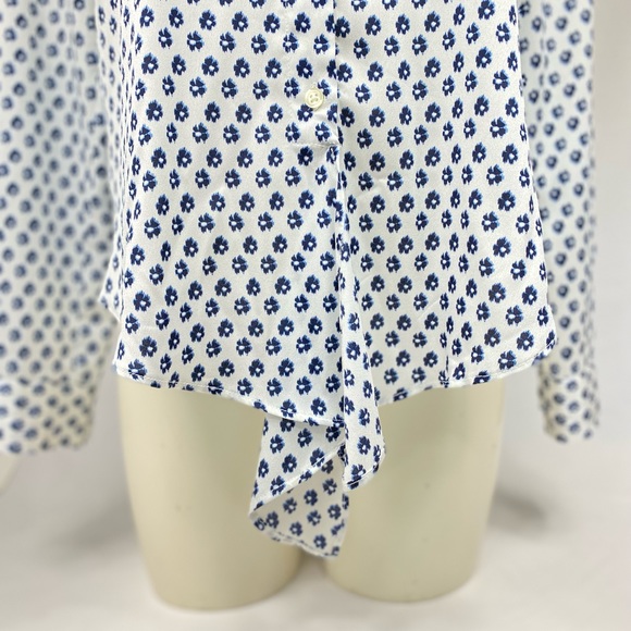 Ann Taylor White Button-Down Blue Flower Print Long-Sleeve Blouse Size S… - Picture 6 of 11